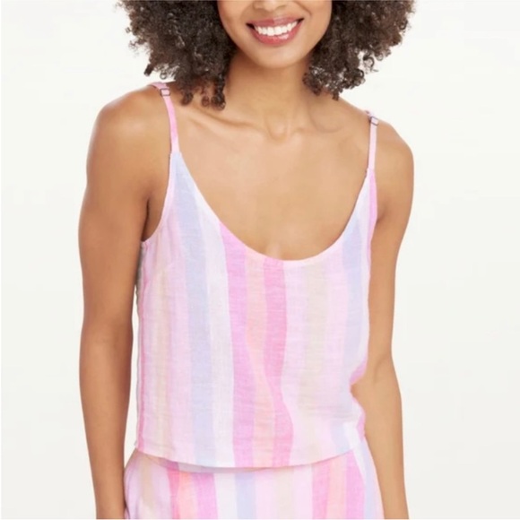 NWT👕 Splendid Sunset Hibiscus Stripe Linen Blend Tank Top SZ-XS - Picture 1 of 2